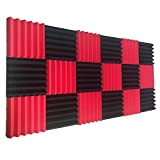 12 pezzi cuneo rosso/nero insonorizzante studio Foam Tiles 5,1 x 30,5 x 30,5 cm
