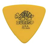 12 x Dunlop, modello Tortex Triangle-Plettri da chitarra, 0,73 mm, colore: giallo, In pratica confezione di latta