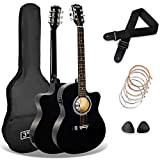 3rd Avenue Pacchetto con chitarra elettro-acustica cutaway di dimensioni standard 4 4 livello beginner, Accordatore incorporato ed equalizzatore, Nero