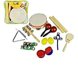 A-Star - Set di 14 percussioni portatili con borsa per il trasporto, educativi in legno, plastica, metallo, strumenti musicali per ...