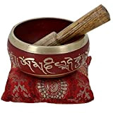 Ajuny - Campana tibetana buddista, con batacchio e cuscino, ideale per meditazione e suonoterapia, 10,2 cm, colore rosso