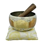 Ajuny - Campana tibetana buddista, con batacchio e cuscino, ideale per meditazione e suonoterapia, 10,2 cm