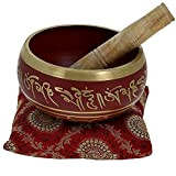 Ajuny, splendida campana tibetana buddista rossa con bastone e cuscino, ideale per meditazioni e guarigione del suono, 15 cm