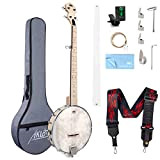 AKLOT Banjo a 5 corde, 39 pollici 99 cm Full Size Acero Banjo Open Back Remo Head con Accordatore cinturino ...