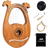 AKLOT Lyre Harp, 16 corde in metallo Saddle Okoume arpa con Pick Up per chiave di accordatura e custodia nera