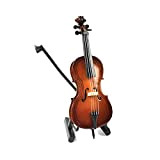 ALANO Mini Cello in legno con supporto, arco e valigetta, mini strumento musicale (12 cm)