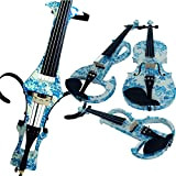 Aliyes legno elettrico completo per violino 4/4 Advanced intermedio elettrico silenzioso violino (bianco & blu fiori) (alkit-004), ALYSDS-1201