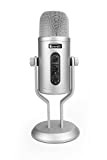Amazon Basics - Microfono professionale USB a condensatore, con controllo del volume e display OLED, argento
