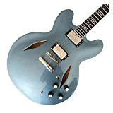AMINIY 6 String Semi Hollow Body Guitar Electric Guitar Blue Silver Chrome Hardware Hardware Body Body Fing