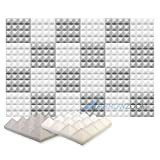 Arrowzoom SD1034 - Set di 24 pezzi, 50 x 50 x 5 cm, motivo piramide bianca e grigia acustica per ...