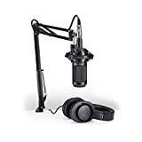 Audio-Technica AT2035PK - Microfono vocale per Streaming/Podcasting, con microfono XLR, braccio regolabile, supporto ammortizzatore e cuffie monitor, colore: Nero