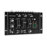 AUNA Pro TMX-2211 MKII - Consolle Mixer DJ, 3/2 Canali, 2 Mic-In 6,3mm, 2 RCA-LineIn e Phono-Switch, RCA-AuxIn, Crossfader, Talkover, ...