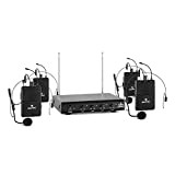 AUNA Pro VHF-4-HS 4 x Radiomicrofoni Wireless VHF con Ricevitore (4 Canali, Copertura 50 metri, 4 Microfoni ad Archetto, Uscita ...