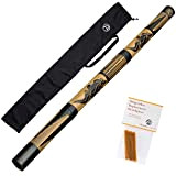 Australian Treasures - DIDGERIDOO CARVED: didgeridoo bambu con cera d'api a 3 strisce e sacchetto didgeridoo in nylon