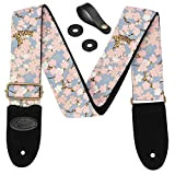 BestSounds - Tracolla per chitarra elettrica, acustica e basso con fiori di ciliegio rosa, include cinturino con bottone e 2 ...