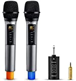 Bietrun Microfono karaoke Microfono Senza Fili UHF Doppio Microfono Wireless palmare 30M Effetti sonori bassi/eco/alti Riproduzione musicale Bluetooth 6,35 mm/3,5 ...