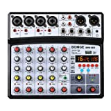 BOMGE - Mixer audio DJ a 6 canali con MP3, USB, Bluetooth, alimentazione phantom da 48 V, 16 effetti DSP ...