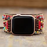 Braccialetto Bracciale in pietra rossa dell'imperatore per Aple Watch Band Boho Beads 3 Wrap Wax Rope Wristwatch Strap Vegan Wristband ...