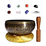 Campana Tibetana, RoseFlower Fatta a Mano Nepal Ciotole di Canto con Percussore e Cuscino, Pietre Chakra di Cristallo - per ...