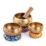 Campane tibetane, 3 pezzi con batacchio e cuscinetto, campane da meditazione, set da 8 a 11 cm di diametro