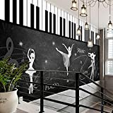 Carta da parati 8D con musica in aula per pianoforte, studio di formazione, decorazione da parete, nota creativa per pianoforte, ...