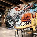 Carta Da Parati A Tema Rock Della Chitarra Dei Graffiti Americani Europei 3D Music Bar Ktv Decorazione Industriale Sfondo Murale-150 ...