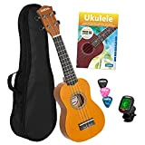 CASCHA - Set ukulele soprano, per bambini e adulti, con 3 plettri, custodia con libro di apprendimento, video educativo tramite ...