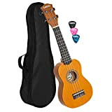 CASCHA Soprano Ukulele Yellow, small Hawaii guitar for kids & adults with bag, 3 picks and Aquila Ukulele strings