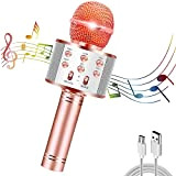 CHENAN Microfono Karaoke Wireless Bluetooth, Oro Rosa 4 in 1 Wireless Portatile Karaoke Microfono con Altoparlante per Cantare, per Adulti ...