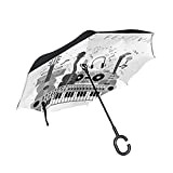 Chitarra vintage pianoforte con note musicali per festival, eventi, concerti grande ombrello invertito, parasole parasole a doppio strato con anti-UV ...