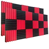 Confezione da 24 pannelli in schiuma per insonorizzazione acustica, 5 cm x 30,5 cm x 30,5 cm, colore rosso/nero