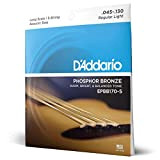 Corde D'Addario EPBB170-5 in bronzo fosforoso per basso acustico, 5 corde, 45-130, Long Scale