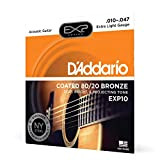 Corde D’Addario EXP10 per chitarra acustica, con rivestimento, 80/20, Extra Light, 10-47