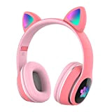 Cuffie per bambini, auricolari Bluetooth 5.0, senza fili, pieghevoli, a forma di orecchie di gatto, per ragazze e ragazzi