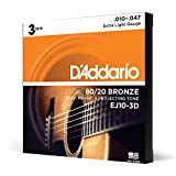 D’Addario - Corde per chitarra acustica, bronzo 80/20, per chitarra a 6 corde, tono profondo, vivace, prominente, EJ10-3D, ultra leggere, ...