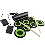 deAO Kit batteria elettronica pieghevole per intrattenimento musicale con altoparlanti integrati, pedali e bacchette per batteria – ideale per bambini