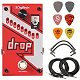 Digitech DROP Polyphonic Drop Tune Pitch-Shifter Pedale Bundle con 2 cavi patch, 2 cavi per strumenti e 6 plettri Dunlop