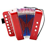 Dilwe Fisarmonica, 7-Key 2 Bass Mini Piccola Fisarmonica Educativa Strumento Musicale Giocattolo per Bambini(Rosso)