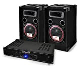 DJ set"DJ-12" impianto audio completo (2 casse AUNA diffusori 1000 Watt totali, 1 amplificatore Skytec finale di potenza, cavi per ...