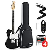 Donner E-Gitarre Telecaster E Gitarren Set volle Größe mit Tasche, Gurt, Kabel (Schwarz, DTC-100B)