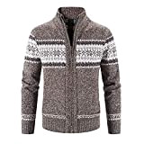 DRESCOKLJ Cardigan invernale da uomo, giacca funzionale in pile, maglione invernale spesso, cappotto casual, con risvolto caldo, caffè, XXL