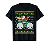 Drummer Santa Drums Ugly Christmas Pattern Percussionista Maglietta