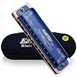 East Top 10 fori 20 toni 008K Armonica diatonica Key of B con custodia blu, armonica standard per adulti, musicisti ...