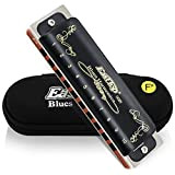 East Top Harmonica Key of F # 10 fori 20 toni 008K Armonica blues diatonica con custodia nera, armonica di ...