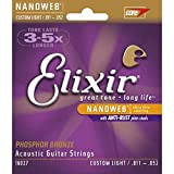 Elixir Nanoweb Rivestimento per corde per chitarra acustica, in bronzo fosforoso Custom Light, 11-52 2 Pack