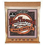Ernie Ball Earthwood Rock and Blues, with Plain G, Phosphor Bronze Acoustic Guitar Strings 3 Pack - 10-52 Gauge