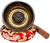 Exqline Campana Tibetana 11,5 cm, con Artigianale Cuscino & Legno, Percussione a Mano, per Meditazione, Concentrazione Chakra, Sollievo Dallo Stress ...