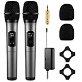 FerBuee Microfono Wireless Dual Dynamic Karaoke Microfono con Ricevitore e Anello Antiscivolo, Sistema Microfono Wireless per Karaoke, Meeting, Compere, Feste, ...
