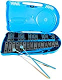 ffalstaff Metallofono Glockenspiel Xilofono con 25 Piastre argentate con custodia rigida Blu con maniglia incorporata, comoda per trasportarlo ovunque tu ...