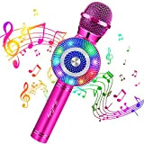 FISHOAKY Microfono Karaoke Bluetooth, 4 in 1 Portatile Karaoke Per Bambini Microfono Wireless Cambia Voce con Luci LED Altoparlante Microfono Per ...